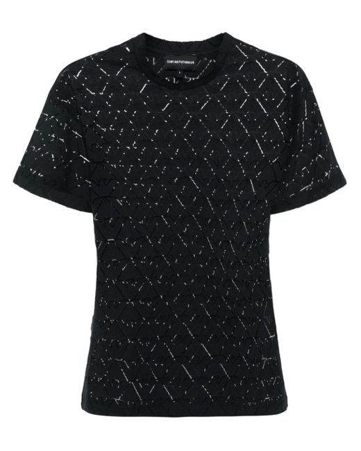 Emporio Armani Black Devoré Eagle-pattern T-shirt