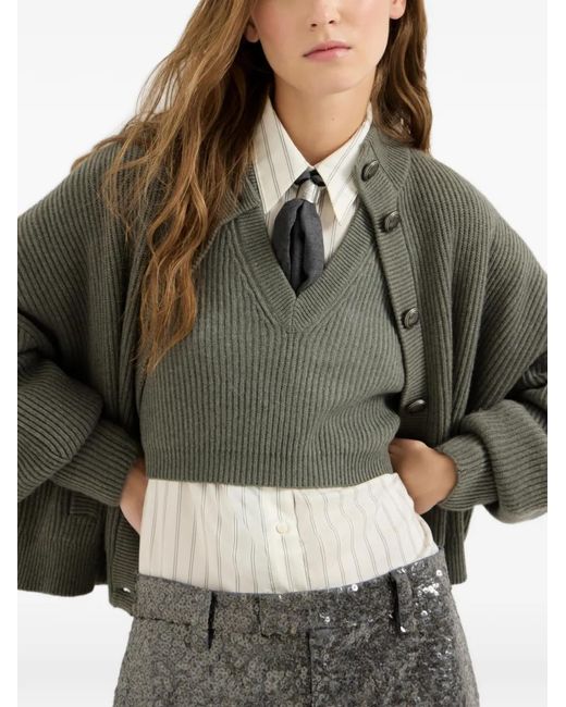 Brunello Cucinelli Green Cashmere Rib-Knit Sweater Vest