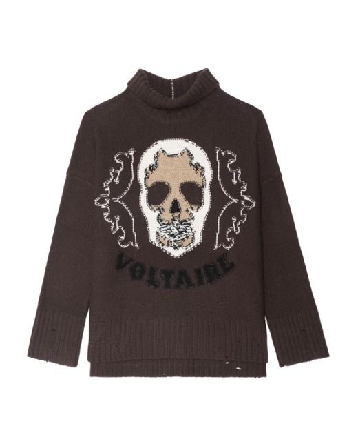 Zadig & Voltaire Black Bleeza Rollkragenpullover Mit Totenkopf