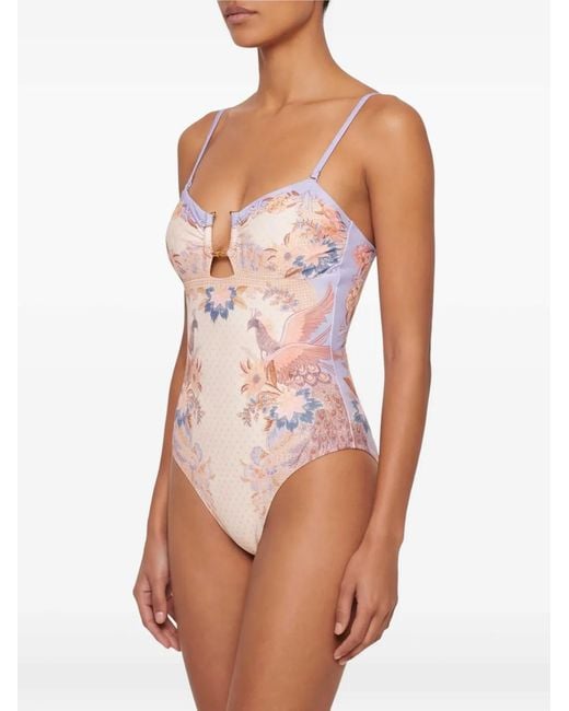 Zimmermann Pink Indra Bamboo-Trim Swimsuit