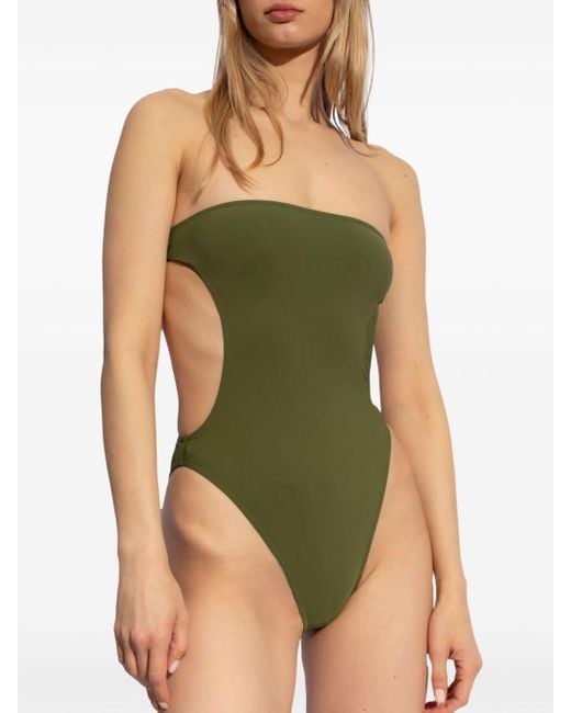 Saint Laurent Green Strapless Cut-out Swimsuit