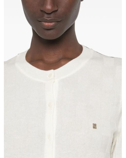 Sandro White Check-Pattern Round-Neck Cardigan