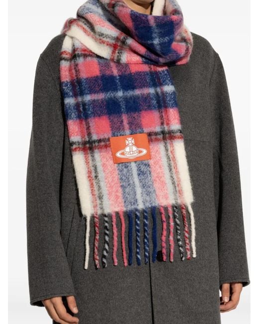 Vivienne Westwood Blue Plaid-Check Fringed Scarf
