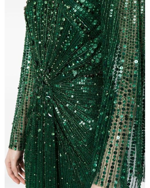 Jenny Packham Green Anja Sequined Long-sleeve Gown