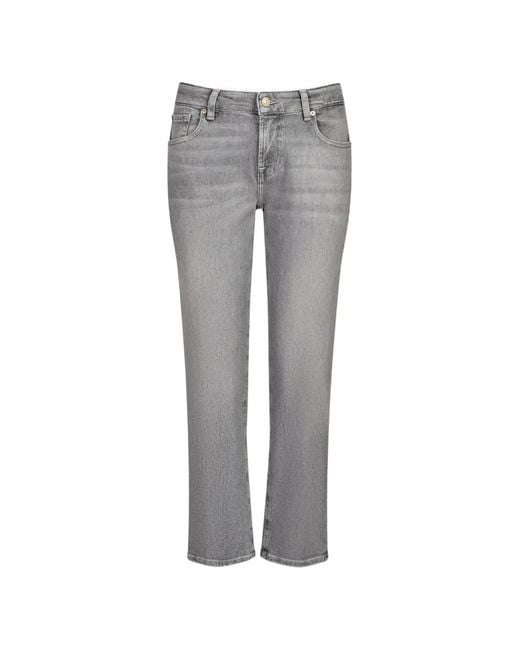 7 For All Mankind Gray Faded-Effect Whiskered Jeans