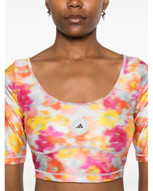 Adidas By Stella McCartney Pink Abstract-Print Crop Top