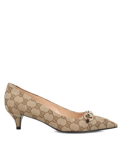 Gucci Brown 45Mm Horsebit Patterned Pumps