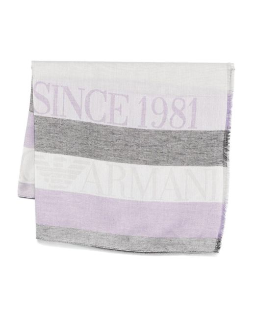 Emporio Armani White Logo-Jacquard Scarf