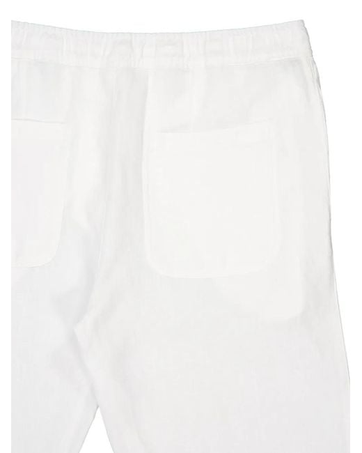 120% Lino White Drawstring-Waist Trousers for men