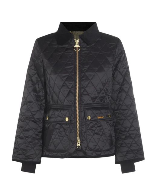 Barbour Black Diamond-Quilted Zip-Front Coat