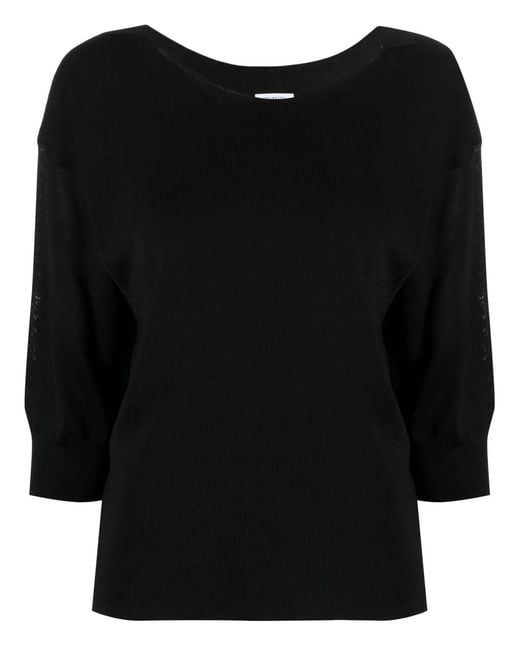 Malo Black Fine-Knit Short-Sleeve Top