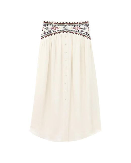 Ba&sh White Tilana Embroidered Buttoned Skirt
