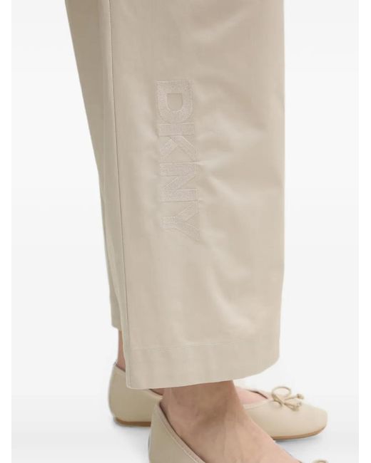 DKNY Natural Logo-Embroidered Zip-Pocket High-Waisted Trousers