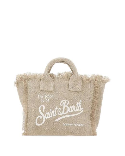 Mc2 Saint Barth White Mini Vanity Fringe-Trim Tote Bag