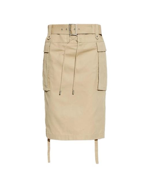McQueen Natural Belted Midi Cargo Skirt