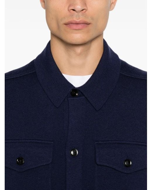 Tom Ford Blue Button-Up Chest-Pocket Shirt Jacket for men