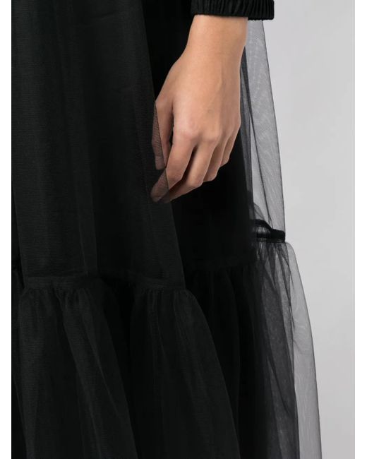 Noir Kei Ninomiya Black High-Neck Tulle-Overlay Midi Dress