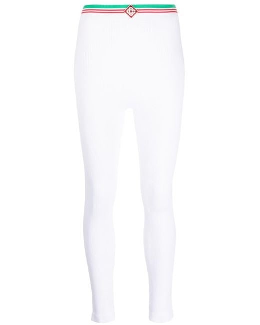 CASABLANCA White Logo-patch Ribbed leggings
