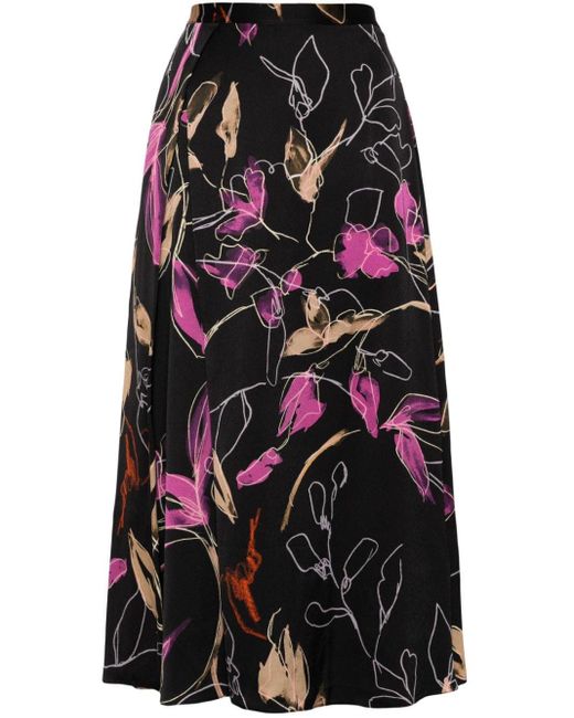 Paul Smith Black Ink Floral-print High-waisted Skirt