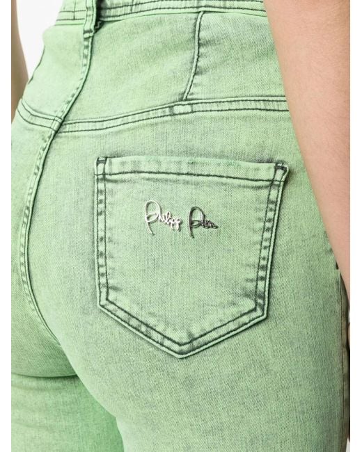 Philipp Plein Green Overdyed Stretch Super High-Waist Jeggings, Waist