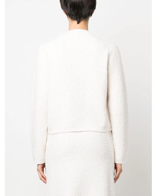 Lanvin White Rd Nk Ls Embroidered Cardi Clothing
