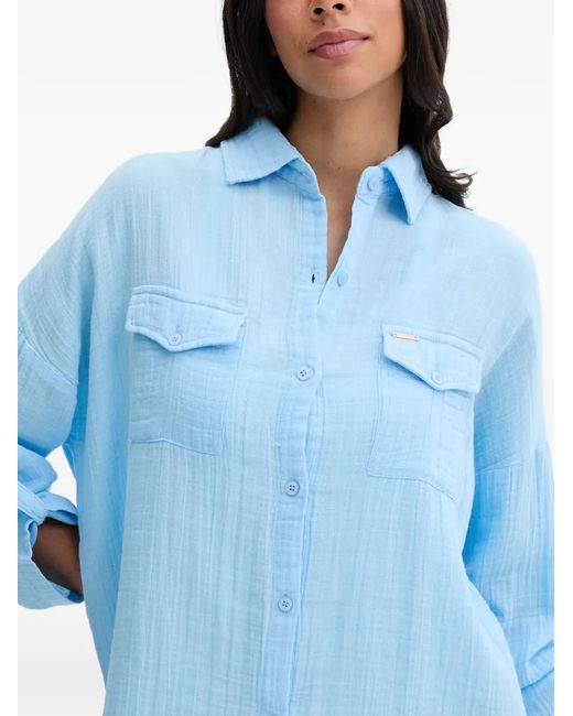 Melissa Odabash Blue Button-Up Chest-Pocket Shirt