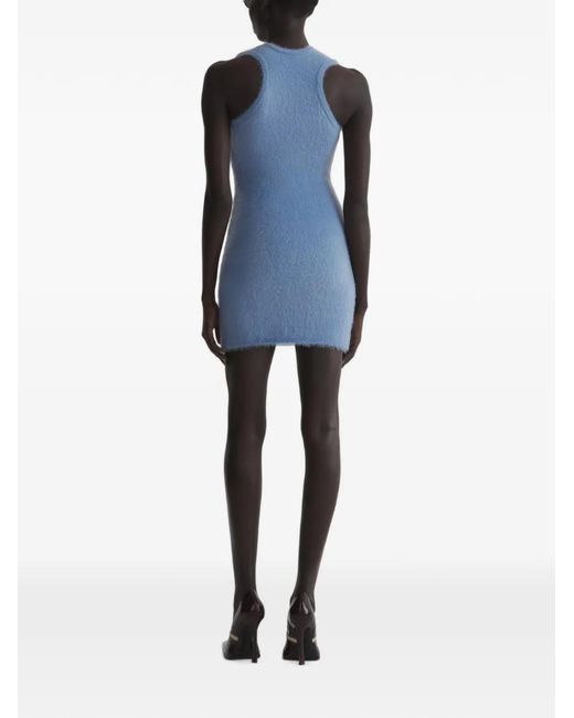Mugler Blue Mini Brushed Knit Dress