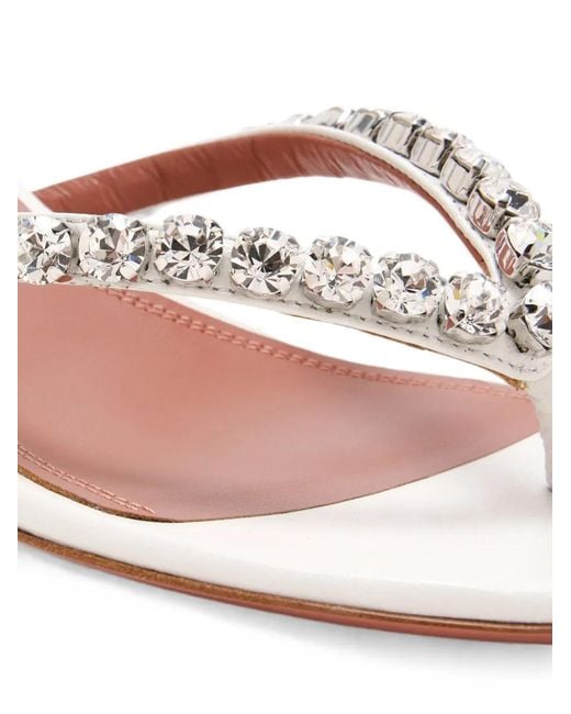 AMINA MUADDI White Crystal-Embellished Leather Sandals