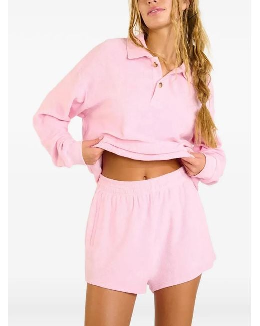 Banana Moon Pink Leighton Spongetime Terry-Cloth Texture Polo Top