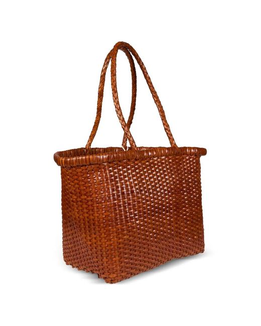 Dragon Diffusion Brown Small B Weave Leather Tote Bag