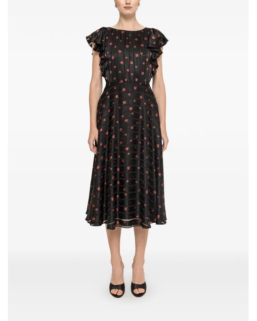 Nissa Black Robe Mi-Longue À Fleurs