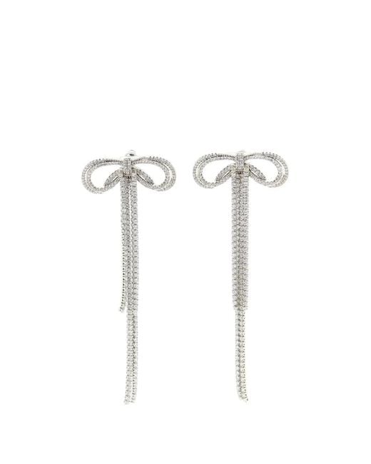 Self-Portrait White Crystal-Embellished Bow Earrings