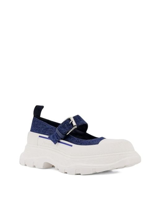 McQueen Blue Thread Slick Buckle-Strap Mules