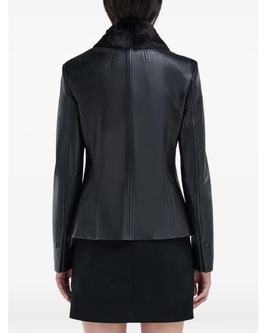 Ferragamo Black Sakko aus Nappaleder mit Shearling-Kragen