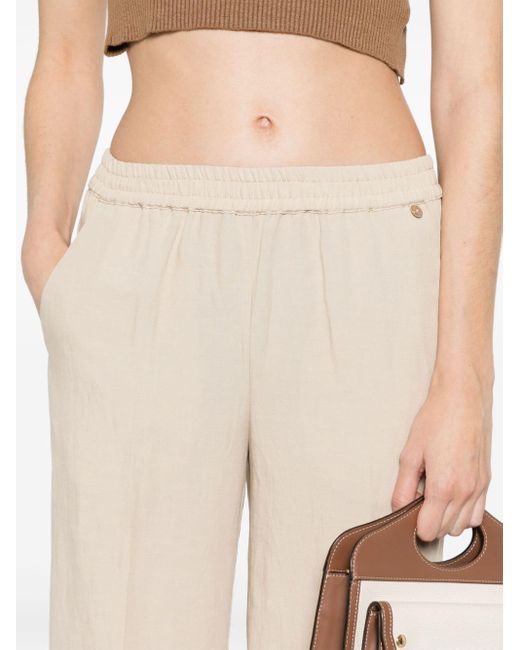 Liu Jo Natural Viscose And Linen Trousers With Ruched Detail