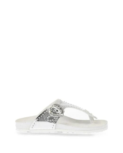 Love Moschino White Heart-Buckle Studded Thong Sandals