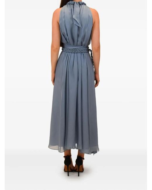 Azeeza Blue Dany Halter-Neck Rope-Belt Midi Dress