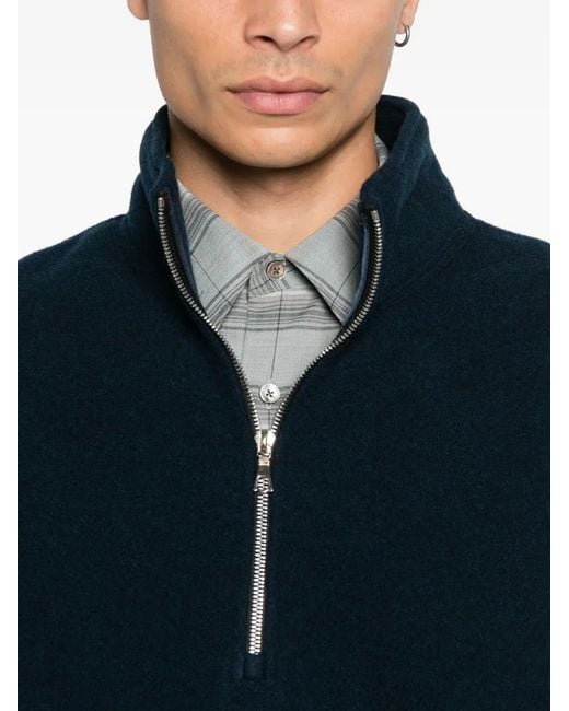 Rier Blue Virgin Wool Zip-Up Sweater for men