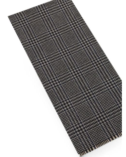 Slowear Gray Check-Pattern Fringed Scarf for men