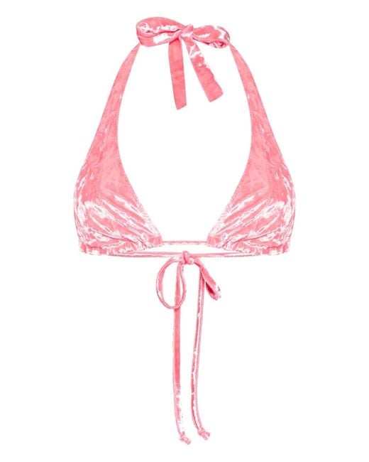 Forte_forte Pink Halterneck Velvet Bikini Top