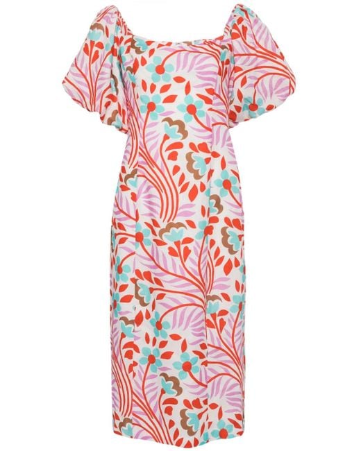 RHODE Red Karima Linen Midi Dress
