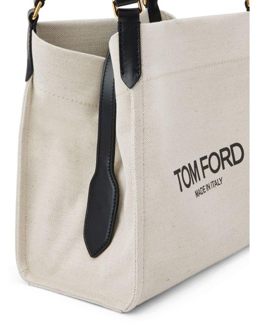 Tom Ford White Mittelgroße Amalfi Handtasche aus Canvas