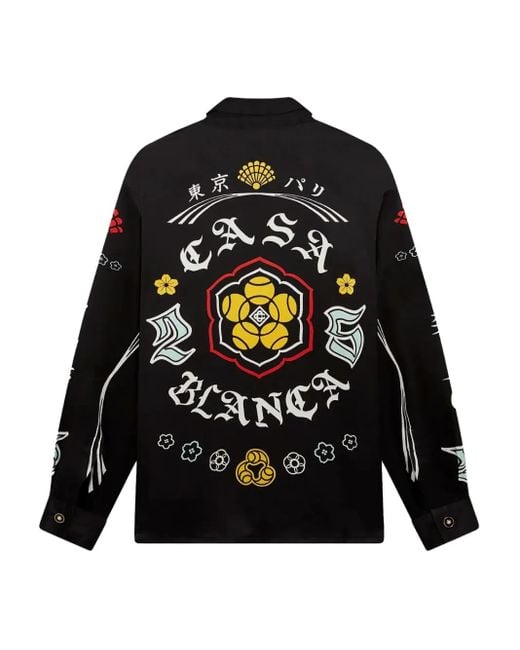Casablanca Black Silk Satin Long Sleeve Shirt for men