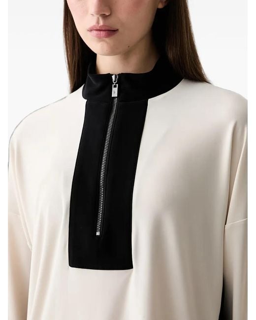 Joseph Ribkoff White Two-Tone Zip-Up Blouse