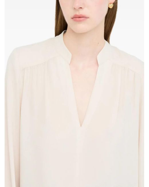 Liu Jo White Mandarin-Collar V-Neck Blouse