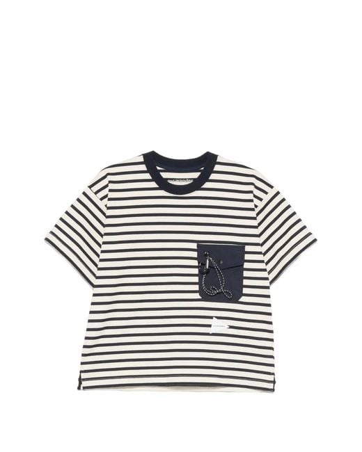 And Wander Blue T-Shirt À Rayures Et À Poche
