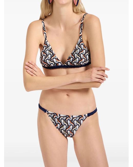 LaDoubleJ Black Geometric-Print Triangle Bikini Top