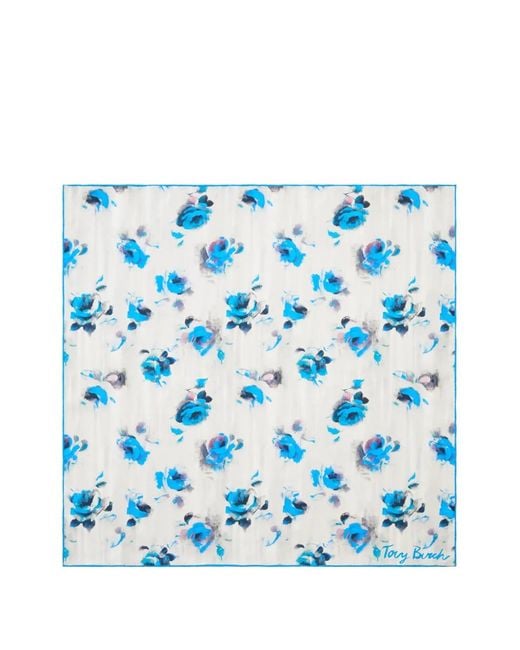 Tory Burch Blue Roses Neckerchief