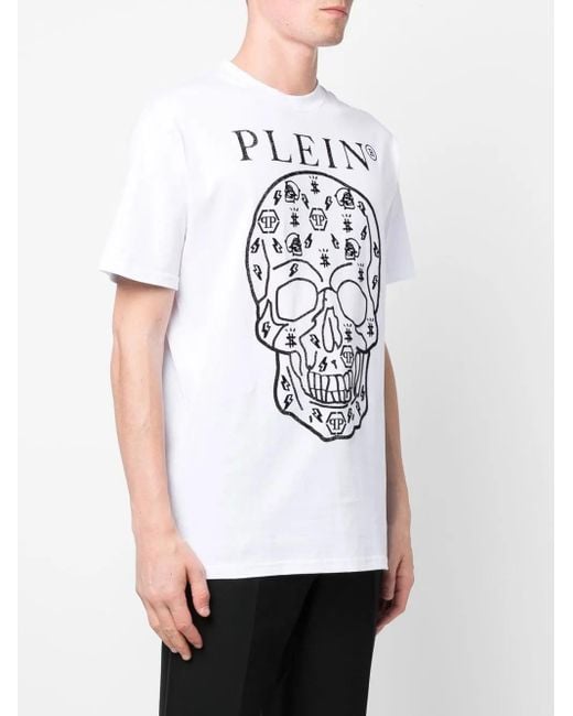 Philipp Plein White Skull-Print Round Neck T-Shirt for men