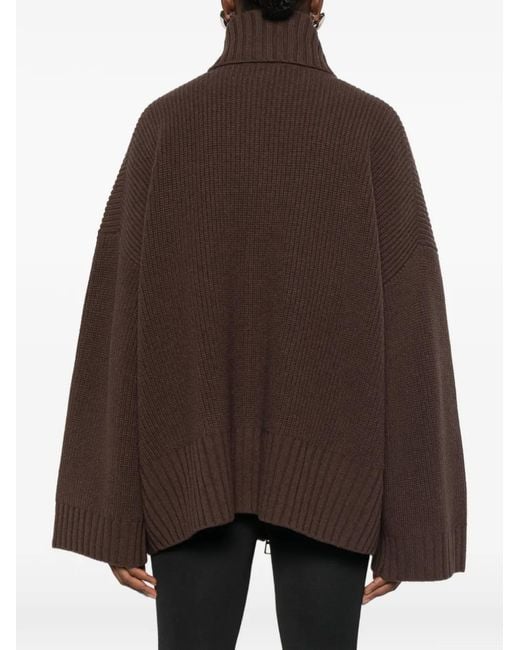 Frankie Shop Brown Veda Ribbed-Knit Zip-Fastening Cardigan